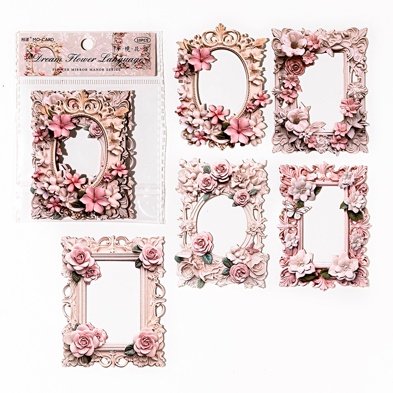 10 unids/pack Vintage flores ahuecadas borde Collage tarjeta alivio estilo europeo y americano manual Material decorativo papel: Amarillo claro