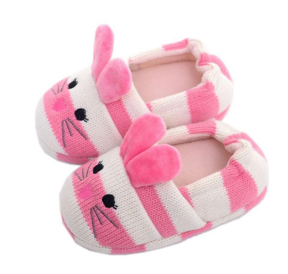 Baby thuis gebreide hond katten pantoffel warme zachte binnen vloer pantoffels jongen meisjes kinderen cartoon schoenen kinderpantoffels: Roze / 10