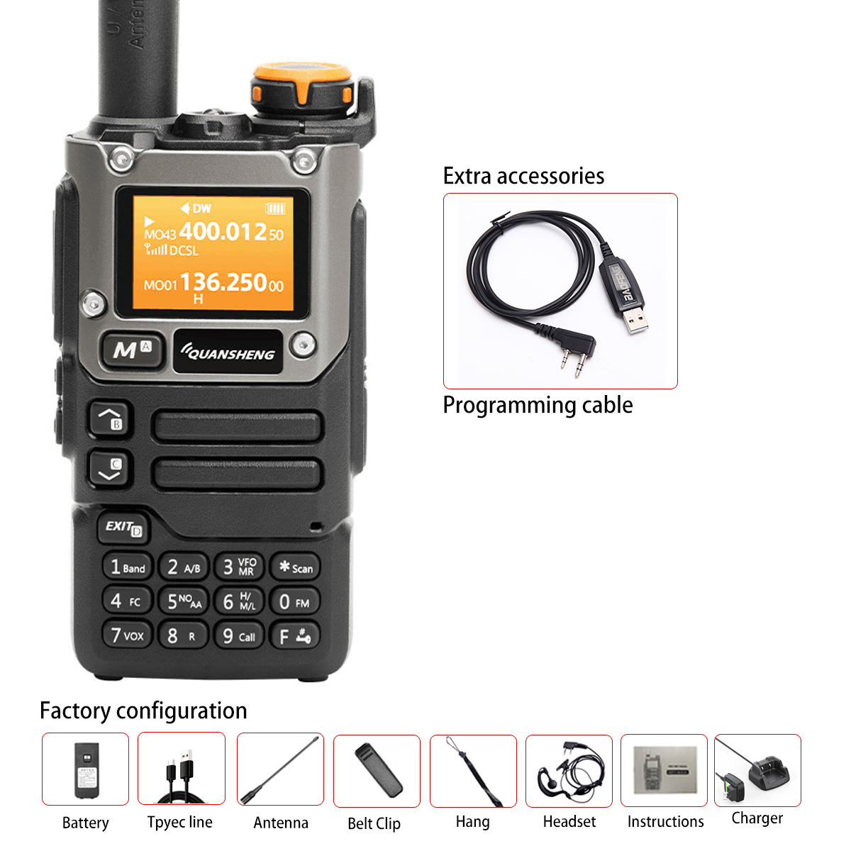Quansheng uv -k6 walkie talkie 5w air band radio type c charge uhf vhf dtmf fm scrambler noaa wireless frequency two-way cb radio: Yellow / Chinese