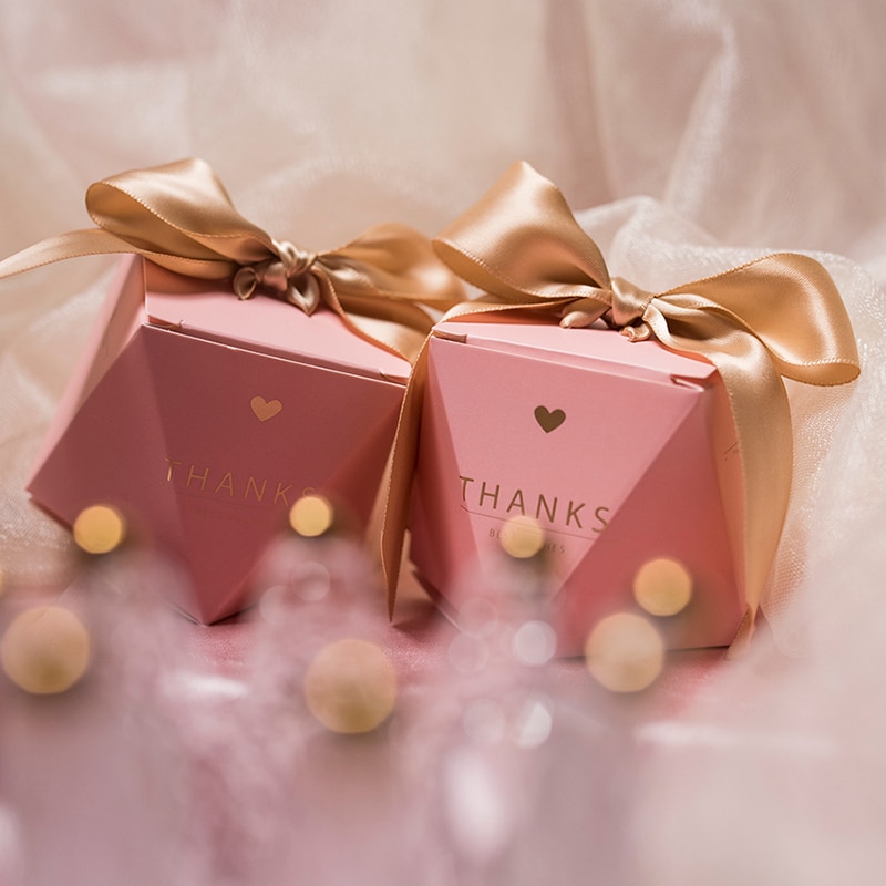 Nuevas y creativas Cajas de caramelos rosas para bodas, caja de suministros para , cajas de papel de chocolates para Baby Shower, paquete "gracias"