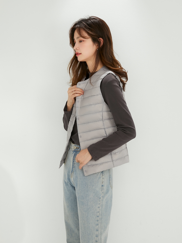 Newbang 90%  mat stof damevarmeveste ultralet dunvest dame tovejsvest bærbar varm ærmeløs vinterfor: Xxxl / Grå