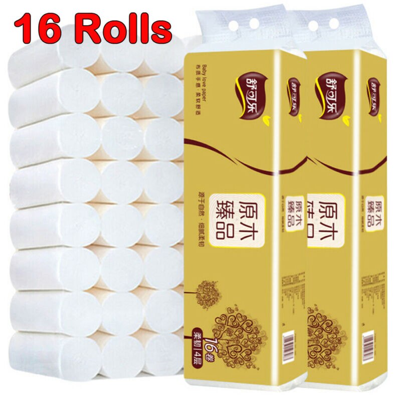 16 Rolls a Pack Home Toilet Paper Bulk Bath Tissue Bathroom Toilet Paper Rolls Kitchen White Soft Paper 4 Layers 80g / Roll