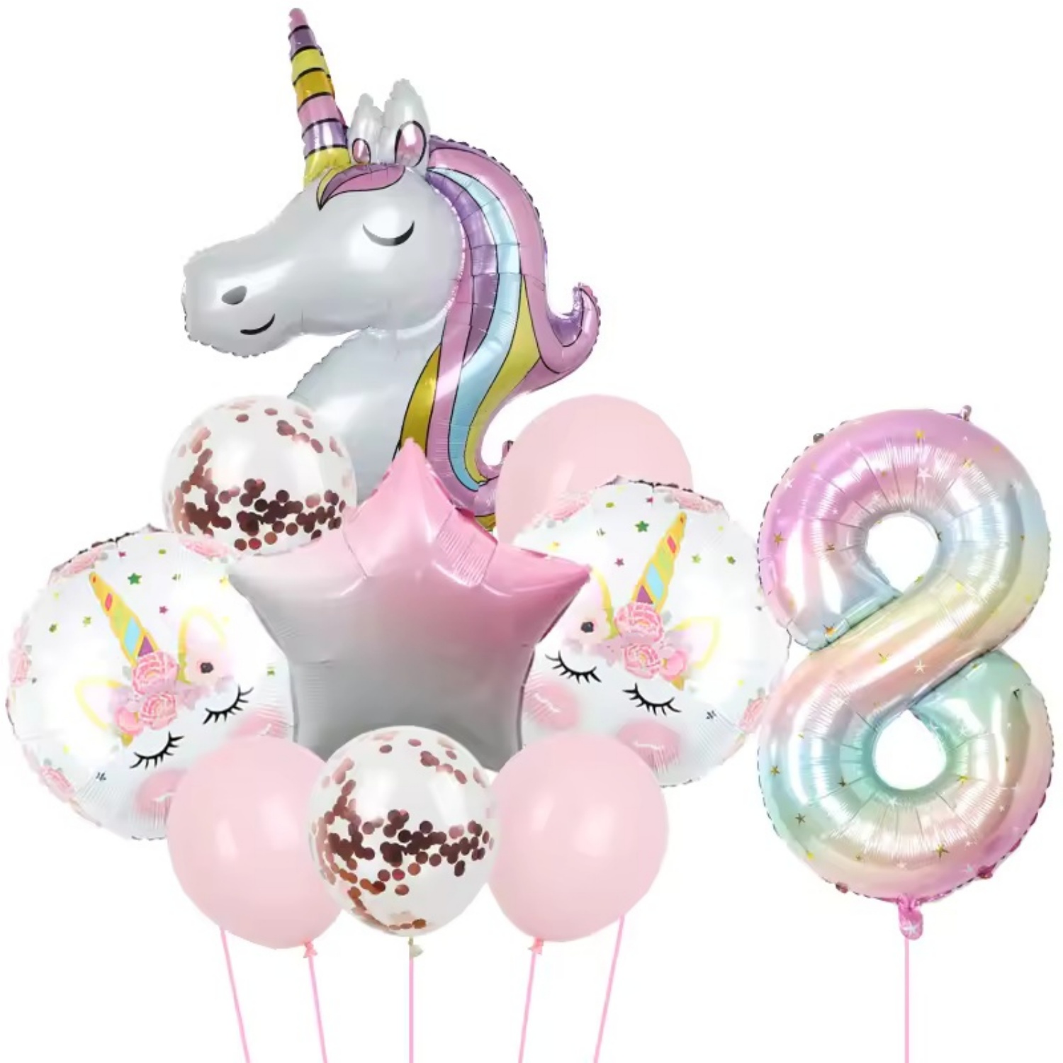 Rainbow Unicorn Balloon 40inch Foil Balloon Unicorn Theme Suitable for Birthday Shower Party Balloon Supplies: ROSE RED