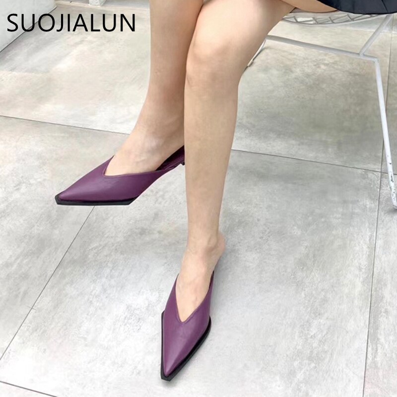 Suojialun lente dames muiltjes dunne lage hak dames pantoffels slip op puntige neus ondiepe sandaal casual slides