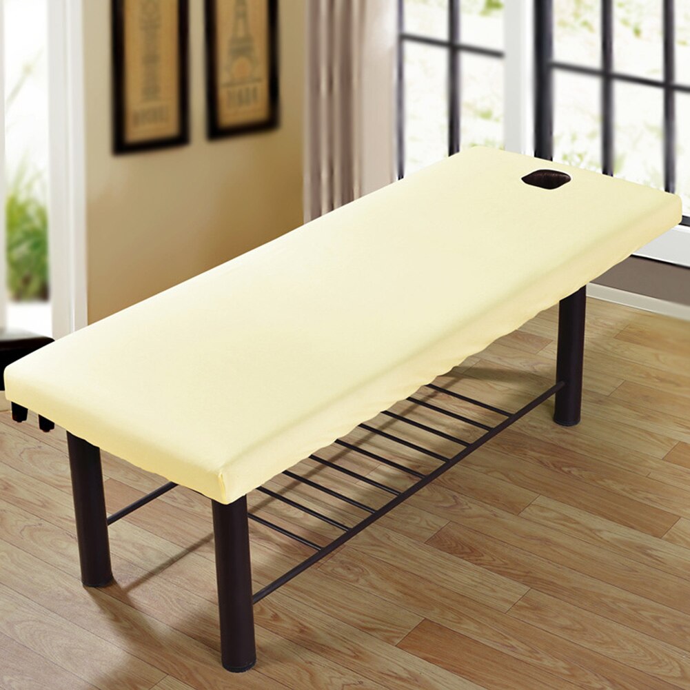 Elastisk massagebriks allround wrap forpart huldæksel genanvendeligt salonsengelagen firkantet hovedmonteret polyester blødt solidt: Beige / 2 stk