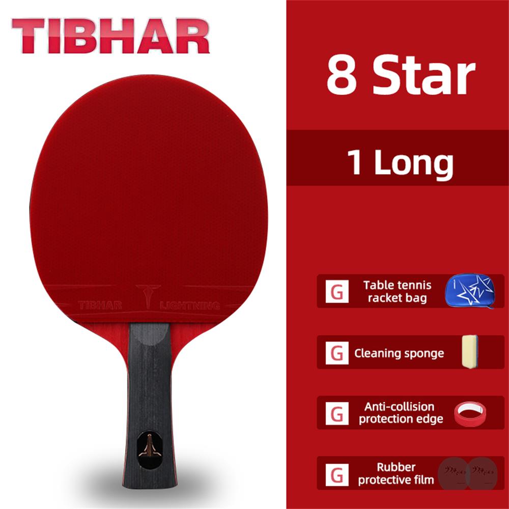 TIBHAR-raquetas de tenis de mesa con mango largo, granos de carbono en raqueta de Ping Pong, hoja de , 6/7/8/9 estrellas con funda: 8 star long