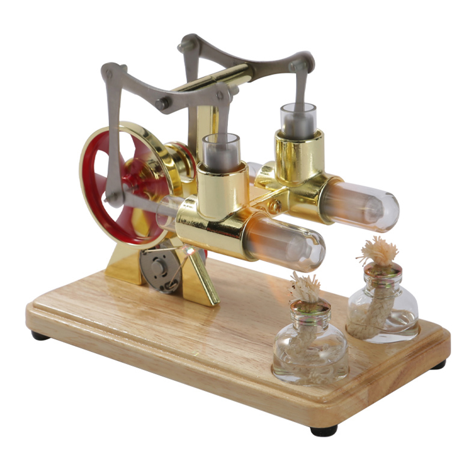 Stirling Motor- Bausatz Heißer Luft Motor- Modell Physikalische Dual Motor- Generator Modell mit LED Licht Schwungrad Wissenschaft Experiment