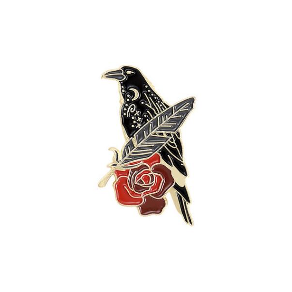 Punk gotisk krage ravn emalje stifter fugl fjer måne blomster brocher taske revers badge smykker til venner børn: Xz1400-2