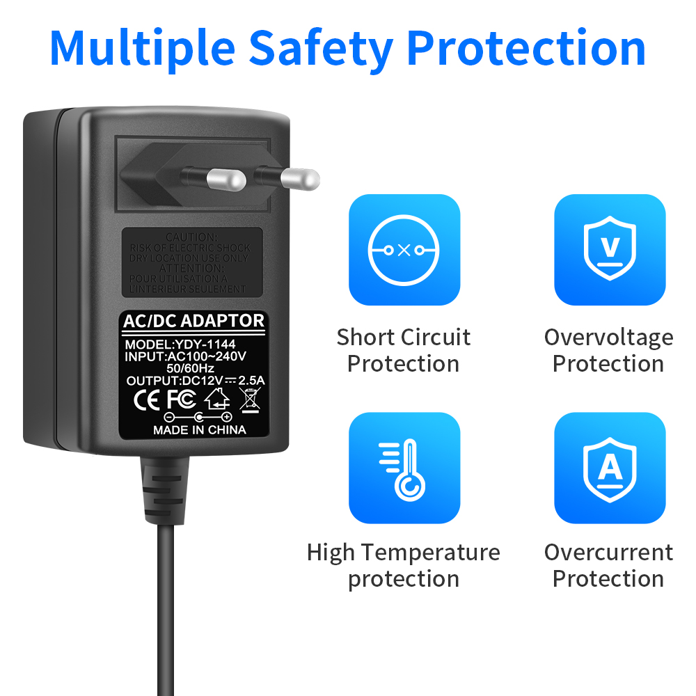 Fuente de alimentación AC 100-240V a DC 12V 2A 2.5A, convertidor de 5,5mm x 2,1mm, adaptador de conmutación para cámaras CCTV, DVR, NVR, tira LED