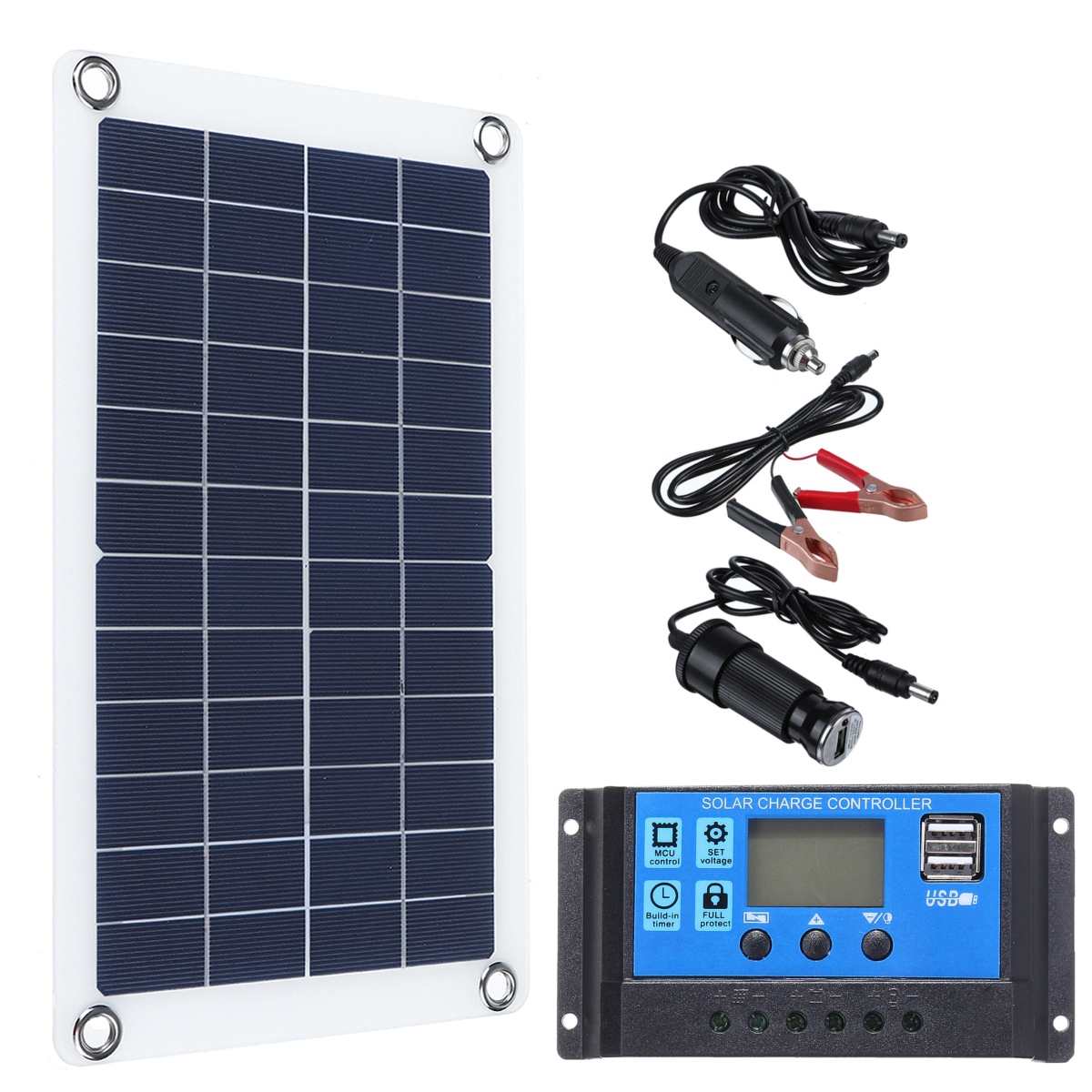 30W 12V Solar Panel Dual USB Output Solar Cells Poly Solar Panel 10/20/30/40/50A Controller for Car Yacht Battery Boat Charger