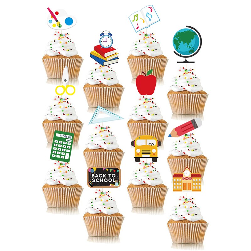 24pcs Back to School Cupcake Topper School Bus Blackboard Apple Shape Cake Pick Toothpicks for Season Party Festival Decor