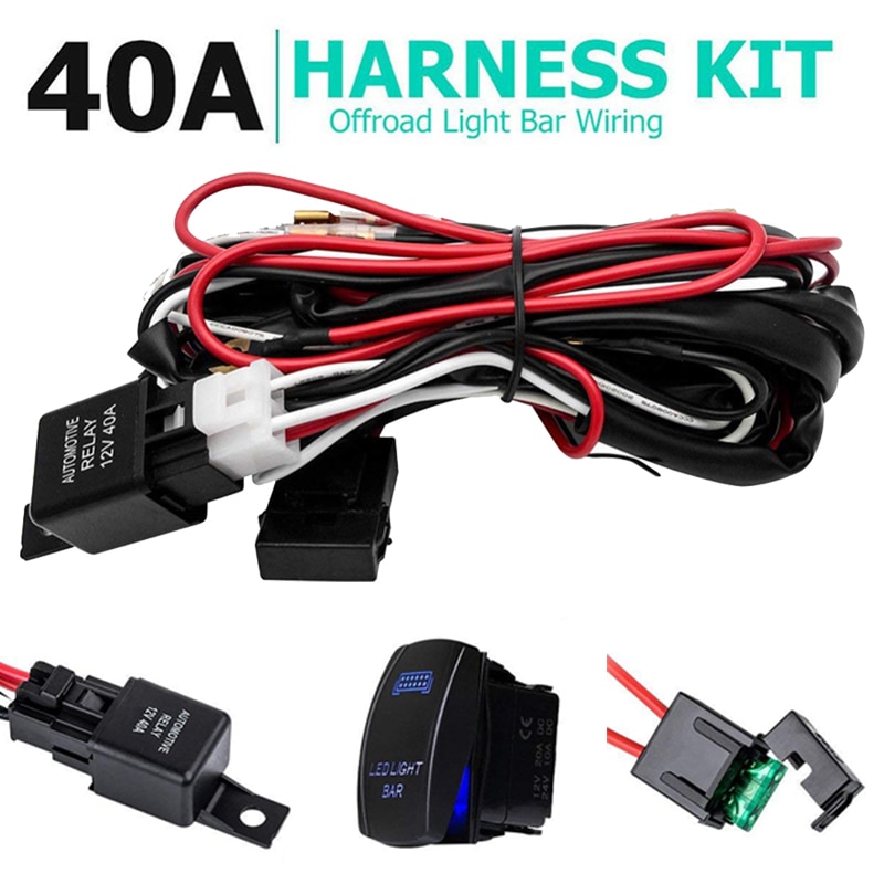 12V 40A Relay Fuse Kit SUV ATV Blue LED Light Bar Rocker Switch Wiring Harness LED light bar on/off rocker switch Wiring Harness
