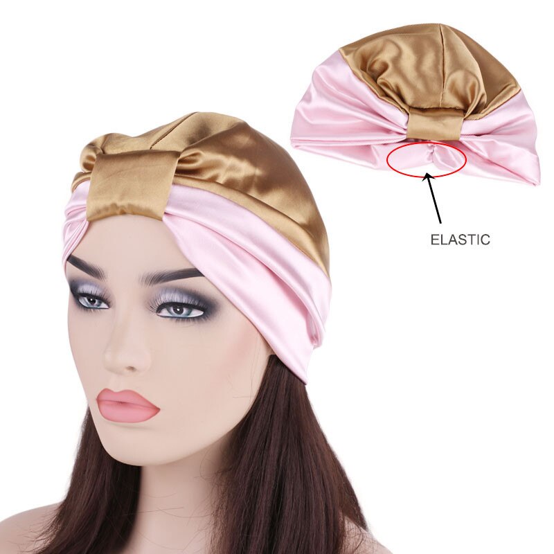 Gorro de satén para salón de belleza, gorro de noche para pelo rizado Natural, doble elástico, para dormir, para mujer