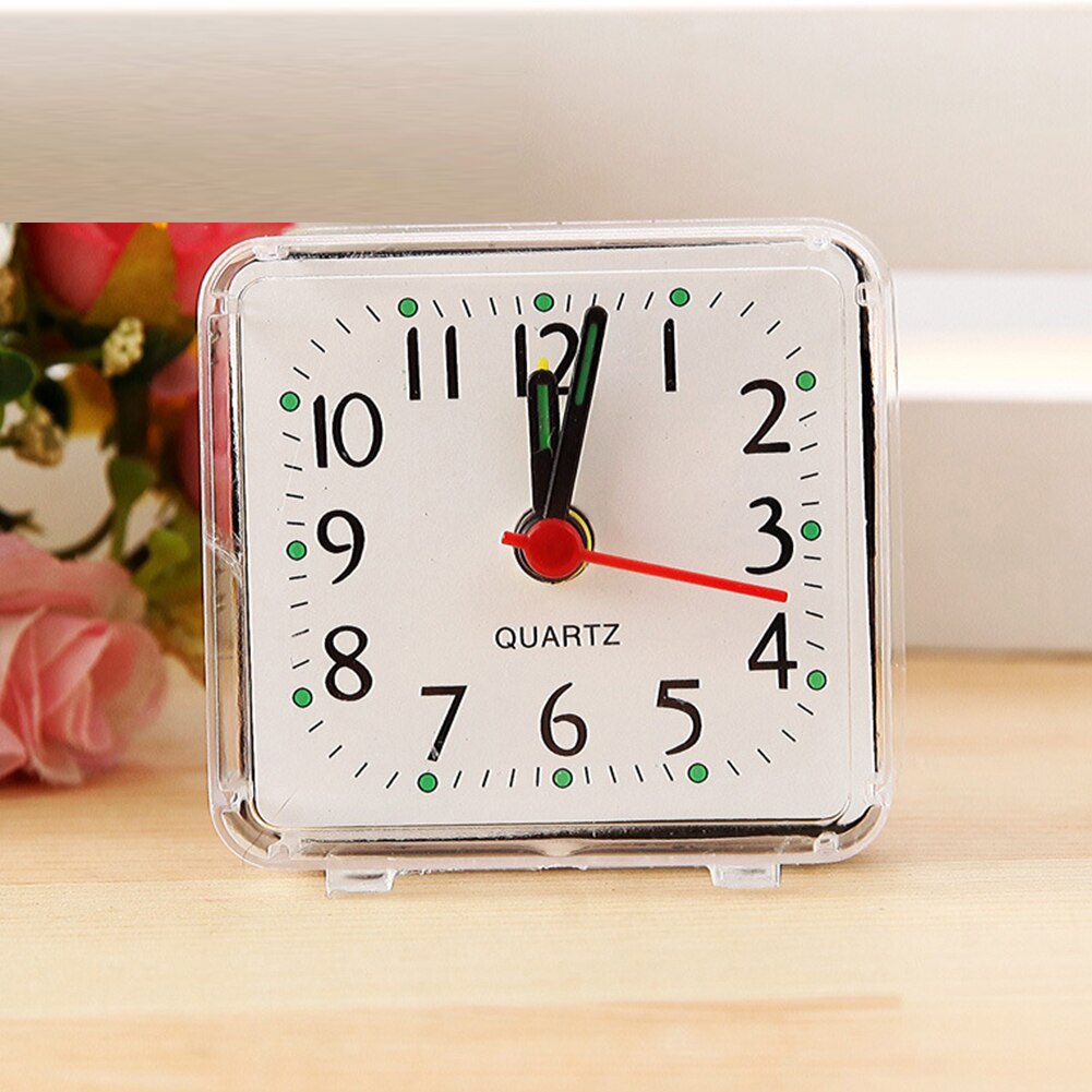 Square Bed Quartz Travel/Mini Alarm Clock Snooze/Light Analogue Face