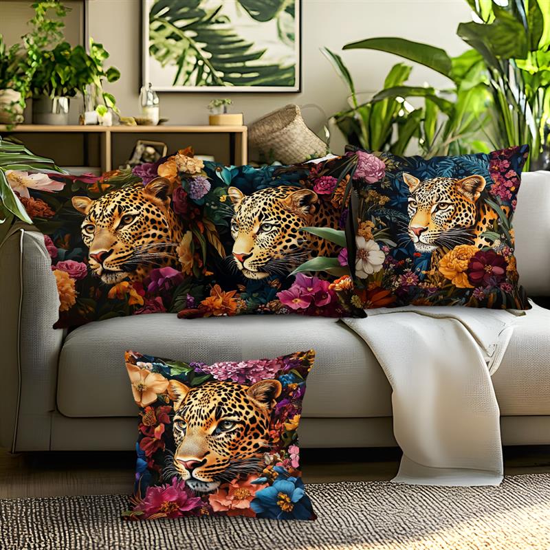 Leoparder blomster puter putetrekk trykt polyester 45 x 45cm kasteputetrekk dekorativ sofapute putetrekk hjemmedekor