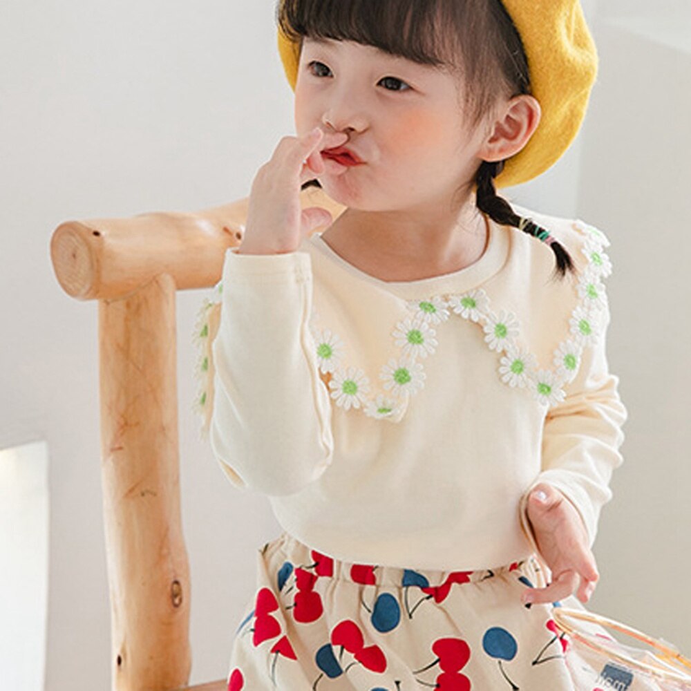 Lente Zoete Herfst Meisjes Prinses T-shirt Tops Daisy Revers Kraag Mode Baby Kids Kinderen Baby Basic T-shirts Tees