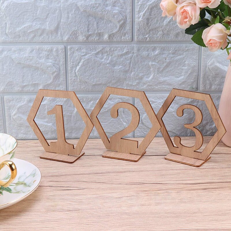 Hout Wedding Party Hexagon Tafel Nummers (Geen. 1-30), Eenvoudig Te Monteren, Voor Party Tafel Centerpieces Receptie Decoraties