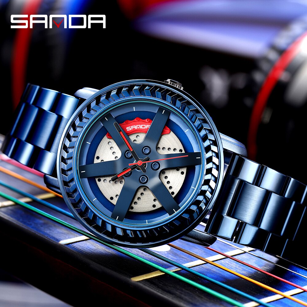 Sanda herenhorloge waterdicht autowiel wijzerplaat horloges roestvrij kwarts polshorloge relogio masculino
