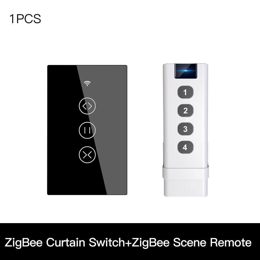 ZigBee RF Smart Touch Curtain Switch Roller Blinds Shutter Tuya Smart App Wireless Control Relay Status Works with Alexa Google: 1 US and Scene