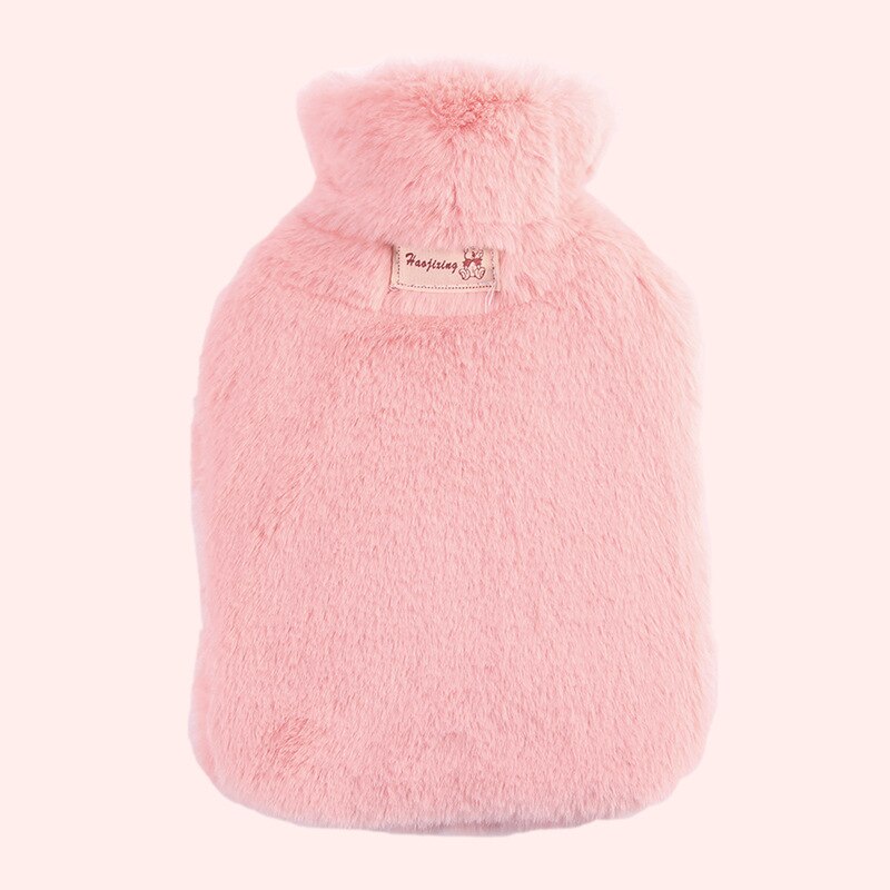 Borsa scaldamani pelosa borsa calda acqua bottiglia di acqua calda inverno spesso peluche lavorato a maglia morbido accogliente scaldamani PVC 1000ml: Colore rosa