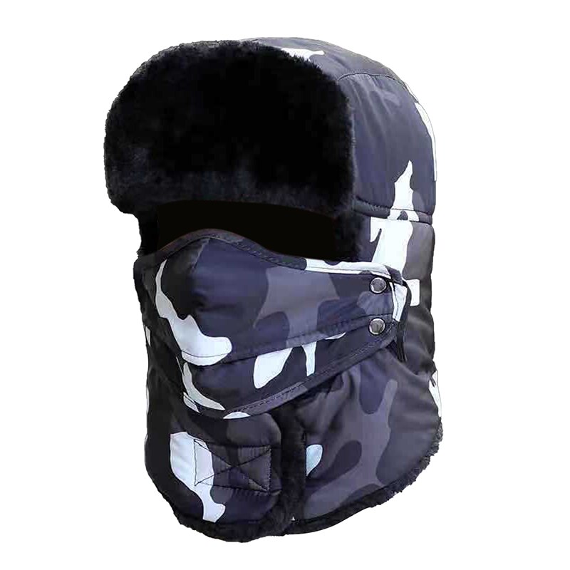 Unisex Camouflage Bomber Hat Russia Caps Waterproof Warm Faux Fur Earflap Winter Snow Skiing Hats Casual: Black camouflage