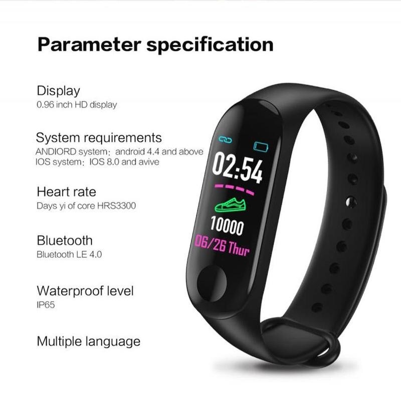 M3 Plus Smart Bluetooth Bracelet Blood Pressure Monitor Fitness Tracker Band Smart Bracelet Walking Step Count For IOS Android