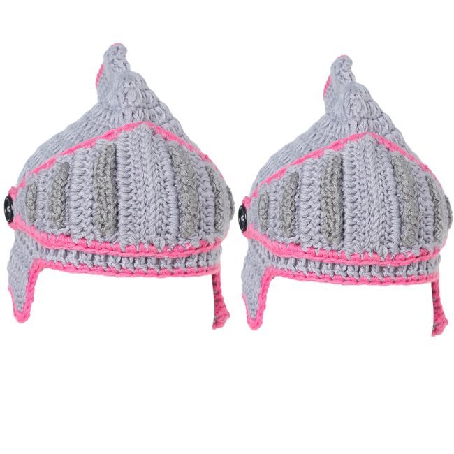 Roman Knight Helmet Caps Winter Warm Hats For Family Novelty Handmade Knit Hats Father Kids Beanies Cap Party Mask: pinkchild