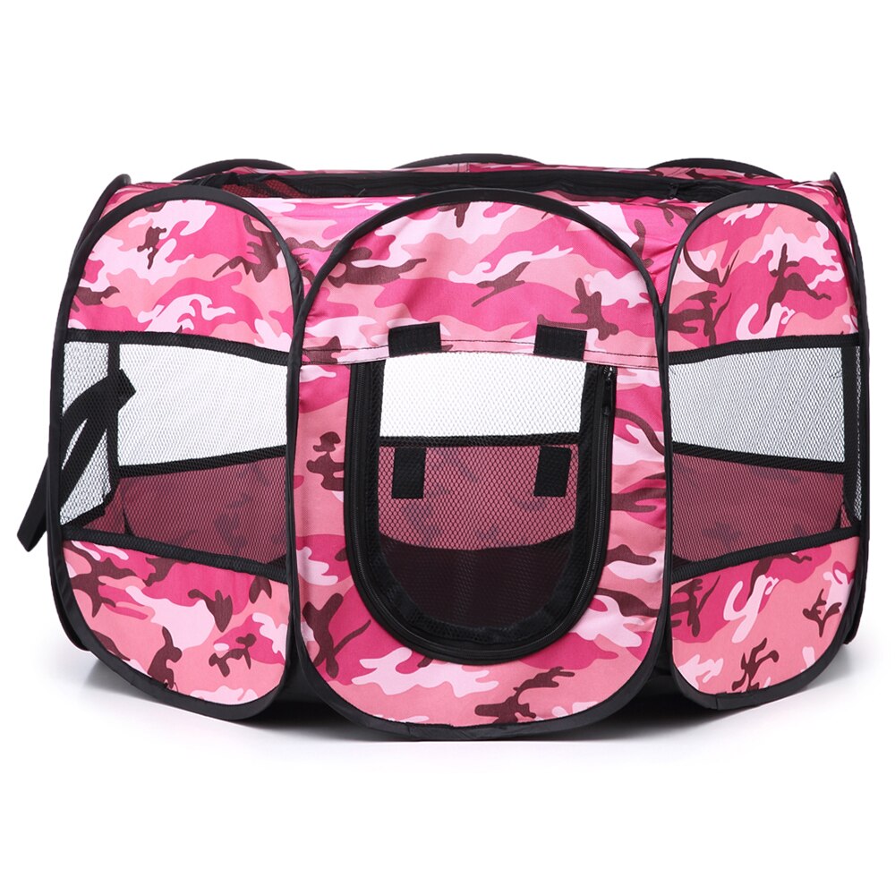 Camouflage Portable Foldable Pet Tent Playpen Cat Dogs Breathable Crate House Puppy Cage Fence Pet Dog Playpen Tent: pink