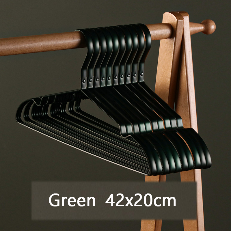 10Pcs Matte Gold Hanger Kleren Paard Aluminiumlegering Droogrek Anti-Slip Jurk Handdoek Hangers Kledingkast Space Saver organizer: green