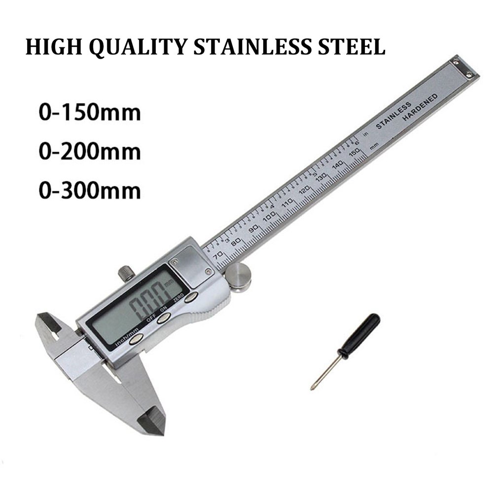 All Metal Stainless Steel Digital Display Electronic Vernier Caliper 0-150Mm 200Mm 300Mm With Depth Measuring Rod