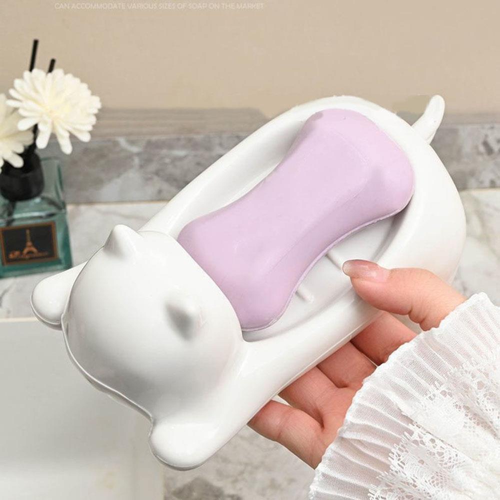 Seifenschale Drainable Schwamm Seife Bar Container Nette Katze-förmigen Kreative Wasser Ablauf Seife Tablett Waschen Schwamm Halfter Für Haushalt