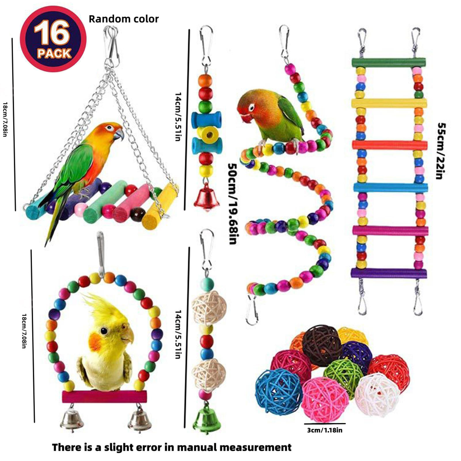 7PCS/16PCS Bird Toy Set for Parrots Variety Toys for Bird Cage Accessories Safe and Durable Bird Toys for Cockatiels Parakeets