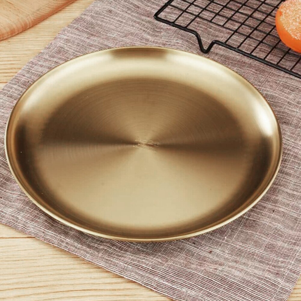 Golden Rvs Opslag Lade Luxe Metalen Ronde Plaat Cake Display Metalen Keuken Fruit Platen Fotografie Prop Home Decor