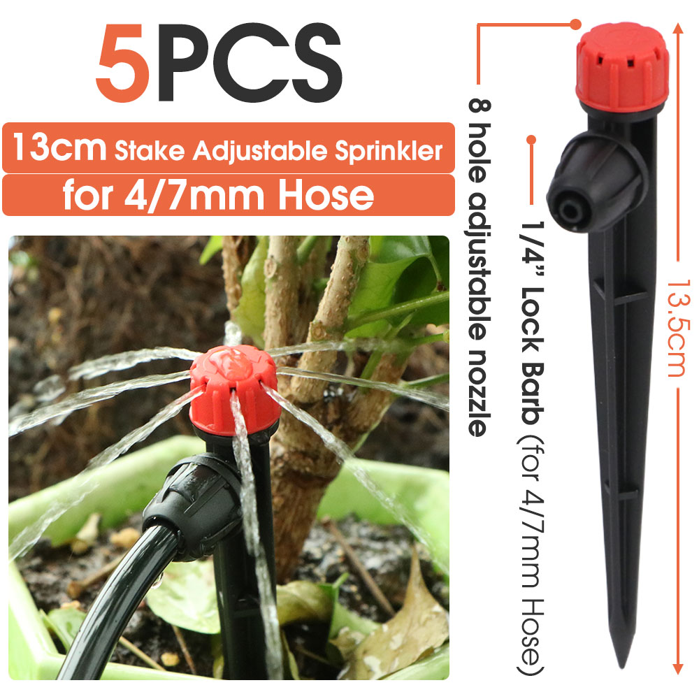 Trädgård 13cm mikro droppbevattningspridare 1/4 " slanglås 8- hål justerbar munstycke dropper för 4/7mm slangar krukväxtbevattning: Vit