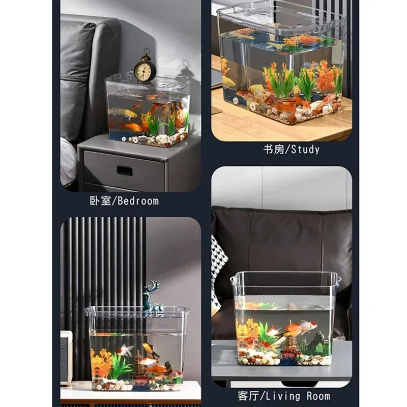 Transparant Vierkant Aquarium Plastic Goudvissen Tank Aquarium Betta Vis Kweekdoos Aquaria Tafeldecoratie