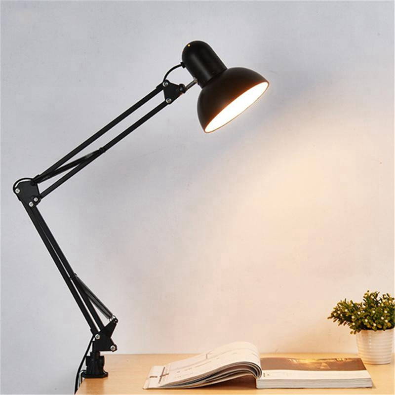 Hjem eu oss plugg fleksibel svingarm klemmemontering lampe kontor studio  e27/e26 pære bord svart skrivebordslys  ac85-265v ledet pære lamper