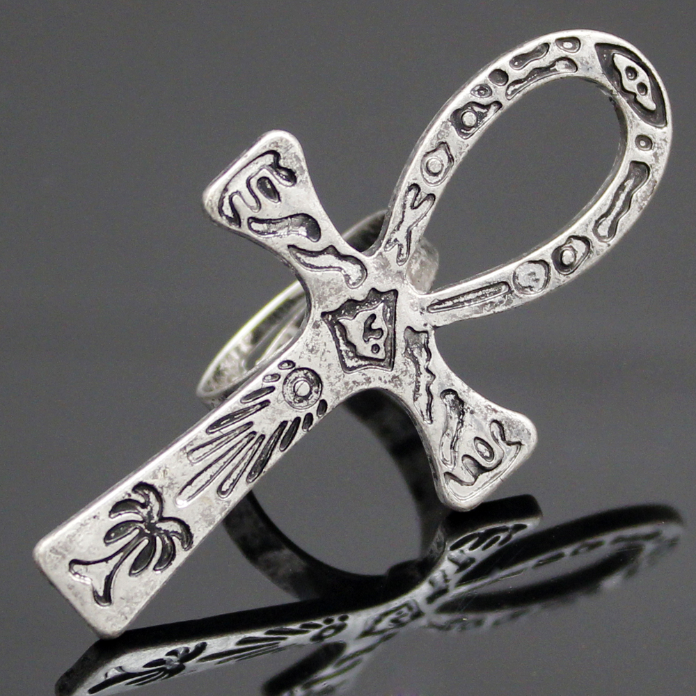10x5cm Vintage Egyptian Life Big Ankh Cross Pendant Long Chain Necklace Jewelry Men and Women Accessories: Plating Gun