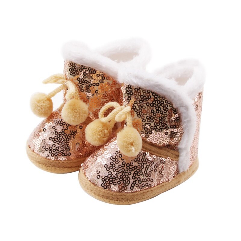 Warm Winter Baby Boy Meisje Sequin Snowboots Met Pluche Bal Baby Anti-Slip Peuter Schoenen Pasgeboren Katoen Schoen: Geel / S