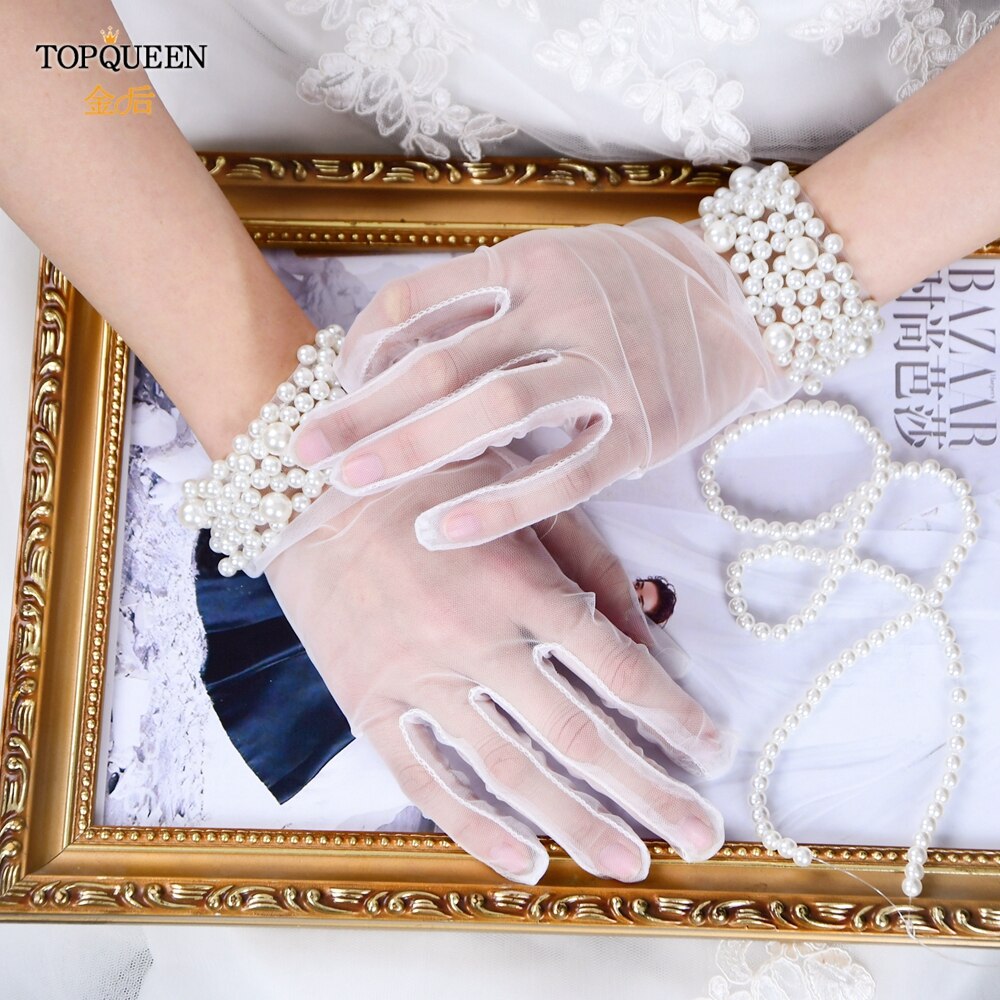 TOPQUEEN M01 Girls Wedding Gloves Pearl Princess Party Supplies Performance Women Lady Bride Prom Jewelry Bridal Glove: Default Title