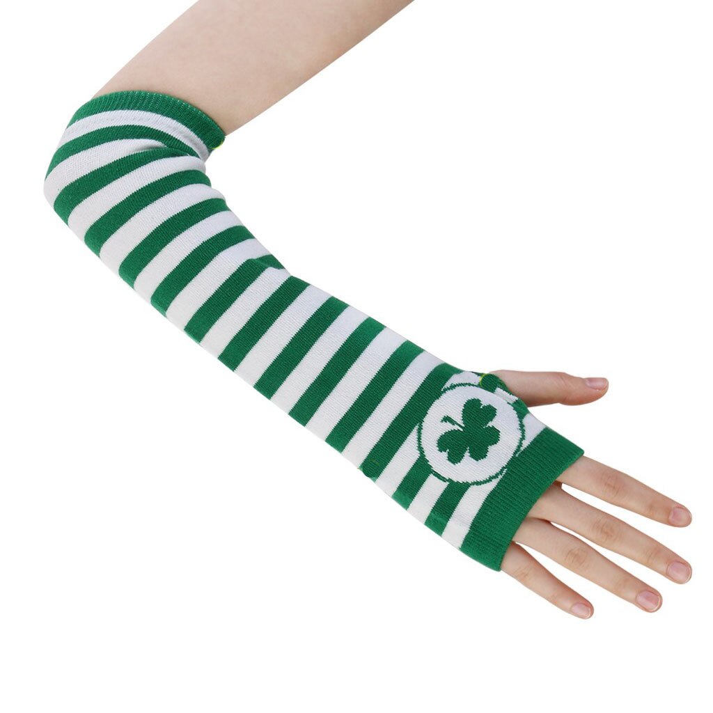 Gants tendance irlandais st. patrick trèfle vert à rayures blanches gants de fête filles gants chauds tricotés jeu de rôle de fête