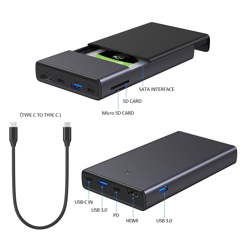 MC30 USB C Hub with 2.5" SATA Port SDD/HDD Enclosure Hard Drive Support up to 5TB Hard Disk Storage Docking Station Hubs: MC30 PRO (HDMI)