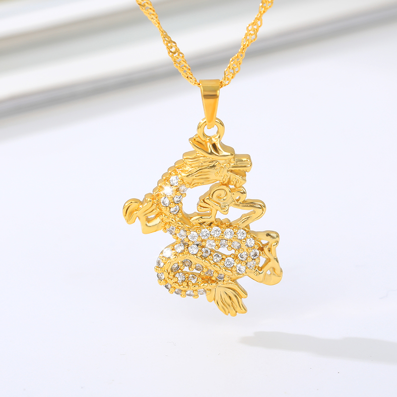 Drachenanhänger-halskette für damen, edelstahl, goldkette, zirkonia-choker, maskottchen-halskette, schmuckcollier femme