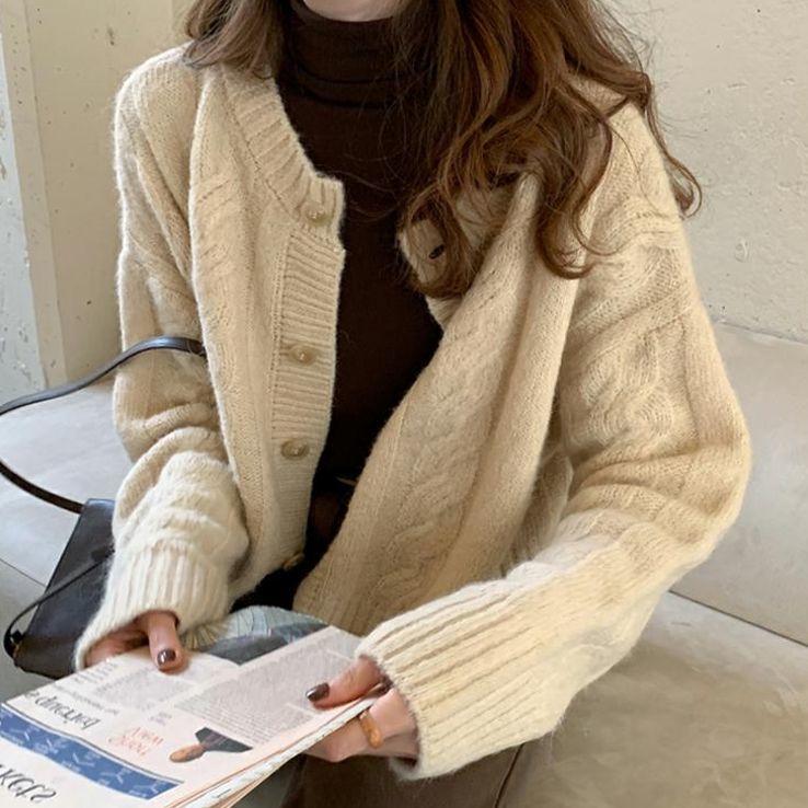 Acheter Pull Automne Col Rond Solide à Manches Longues Doux Paresseux Style Tricoté Pull Femmes En Vrac à Manches Longues Col Rond Pull Cardigan Femme