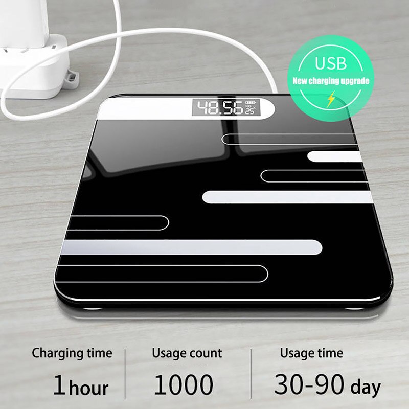 HQ bathroom floor body scale glass smart electronic scales USB charging LCD display body weighing home digital weight scale