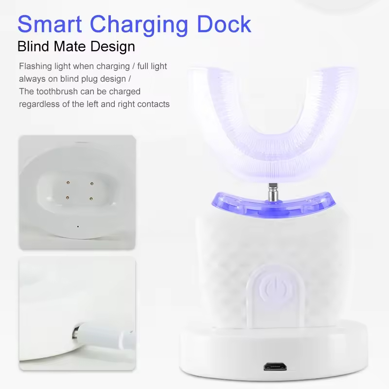 Ultrasonic Electric Toothbrush Adult Travel Home Automatic Rechargeable Hands Free 360 Cleaning U Shape Toothbrush Teeth Guard