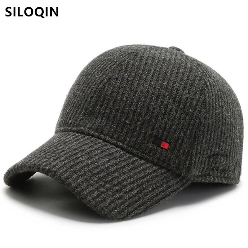 Siloqin mænds vinter baseball caps justerbar størrelse varme høreværn hat til mænd snapback cap far tykke termiske solide stribede hatte