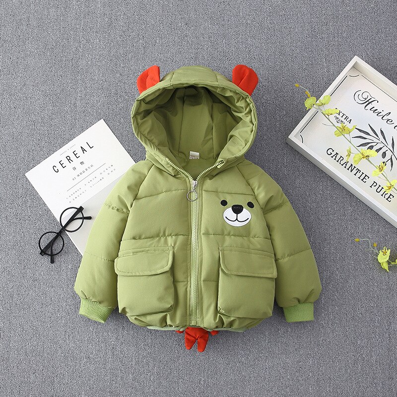 Winter Baby Meisjes Hooded Cartoon Beer Katoen Gewatteerde Warme Jassen Kids Sneeuw Wear Jongens Bovenkleding Kinderen Parka Jassen Casaco