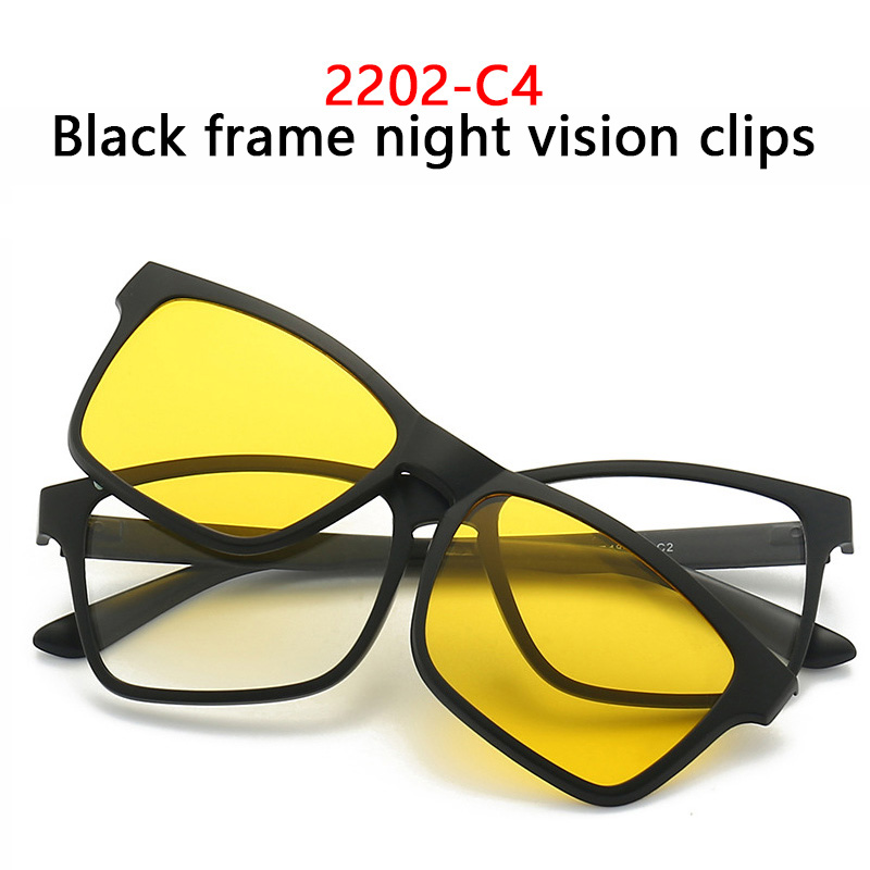 Lunettes de soleil magnétiques à Clip et monture de lunettes optiques 6 en 1, ensemble de lunettes polyvalentes polarisées ou à Vision nocturne pour femmes et hommes, 2202: YELLOW