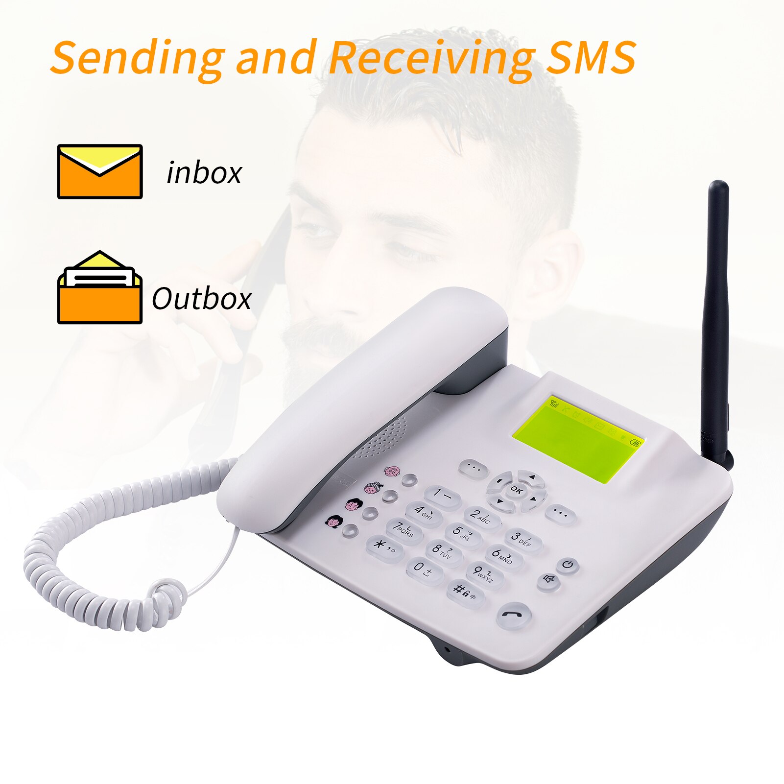 Fixed Wireless Phone Desktop Telephone SIM TF Card 3G Cordless Phone with Antenna Radio Alarm Clock SMS Auto-Recording Funtion