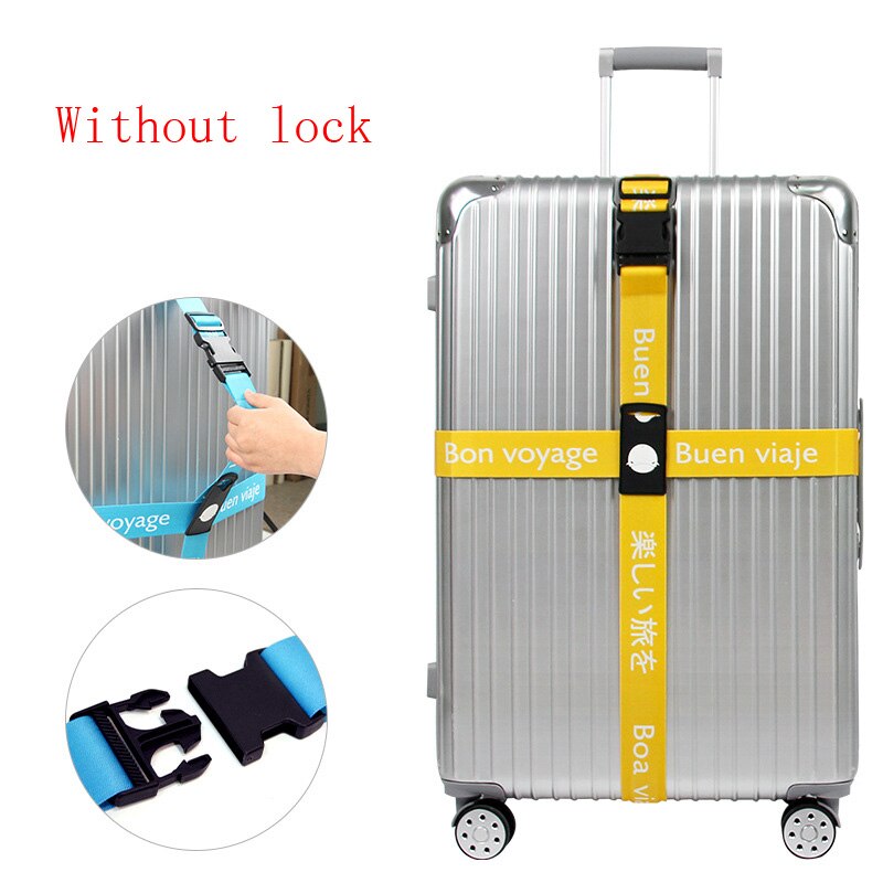 Luggage Strap Suitcase band Three digits password Belt Luggage Straps Cross Belt adjustable Travel accessorie Suitcase rope band: Without lock yellow